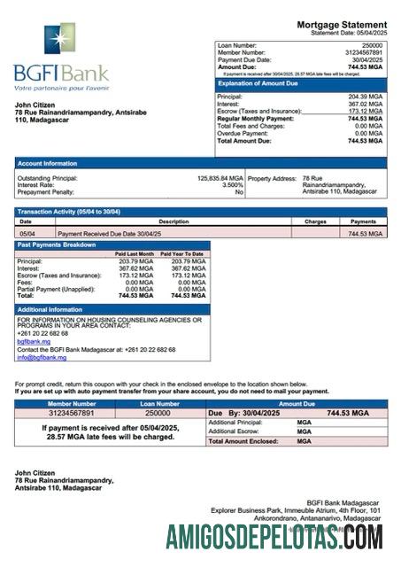 para download Modelo Word e PDF de declaração de hipoteca de Madagascar BGFI Bank Madagascar